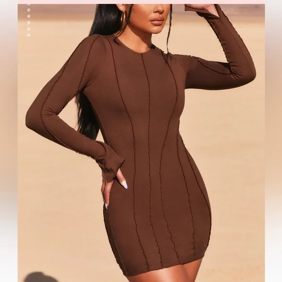 brown dress oh polly Hardware Detail Cut-Out Halterneck Maxi Dress in Auburn Brown